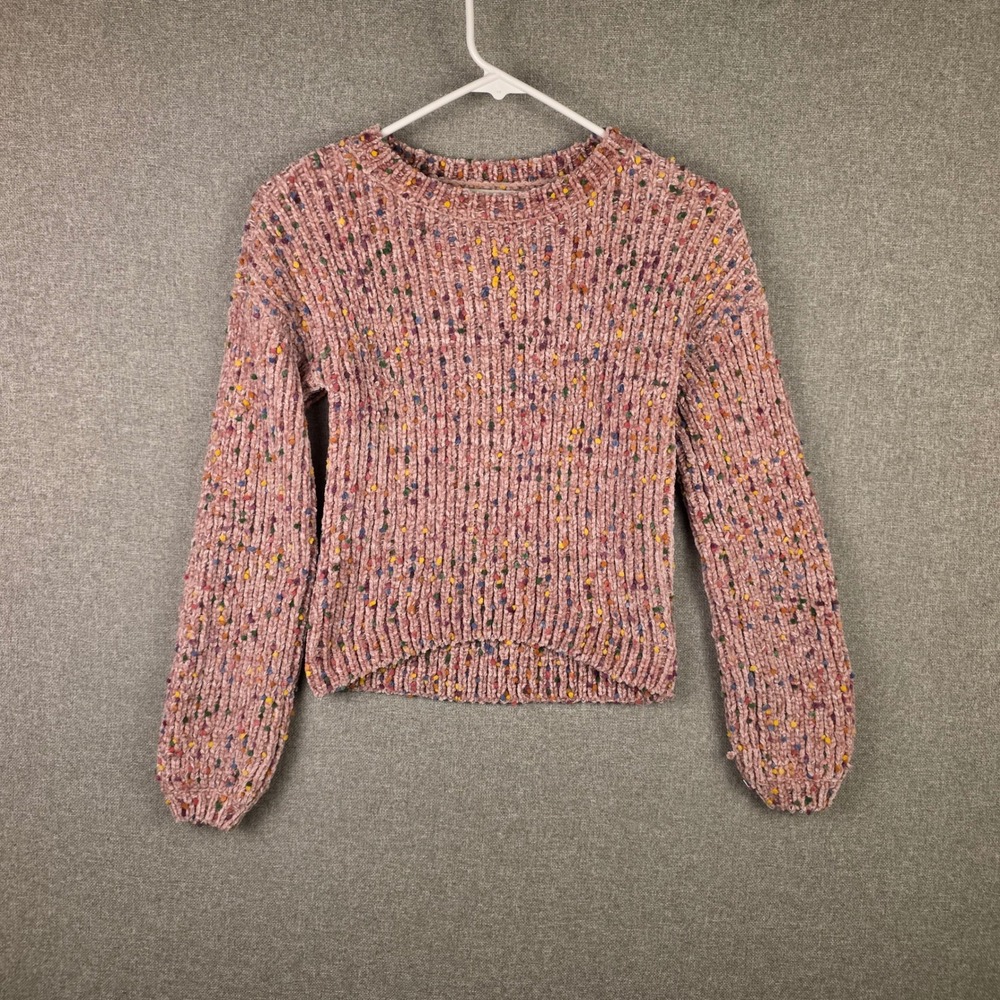 Pink Chenille Confetti Pom Pom Knit Sweater Small